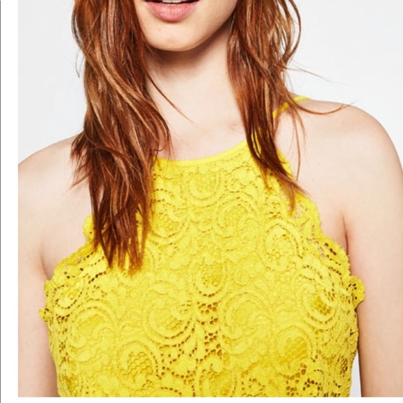 Zara Yellow Lace Shift Dress - Picture 4 of 5